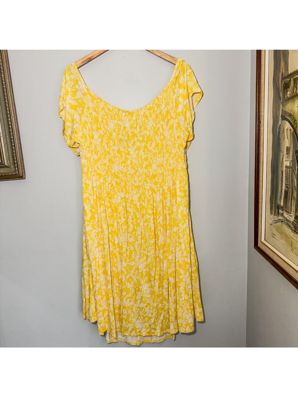 Lane Bryant Yellow Floral Smocked Midi Dress Off Shoulder Cottagecore Plus 26/28